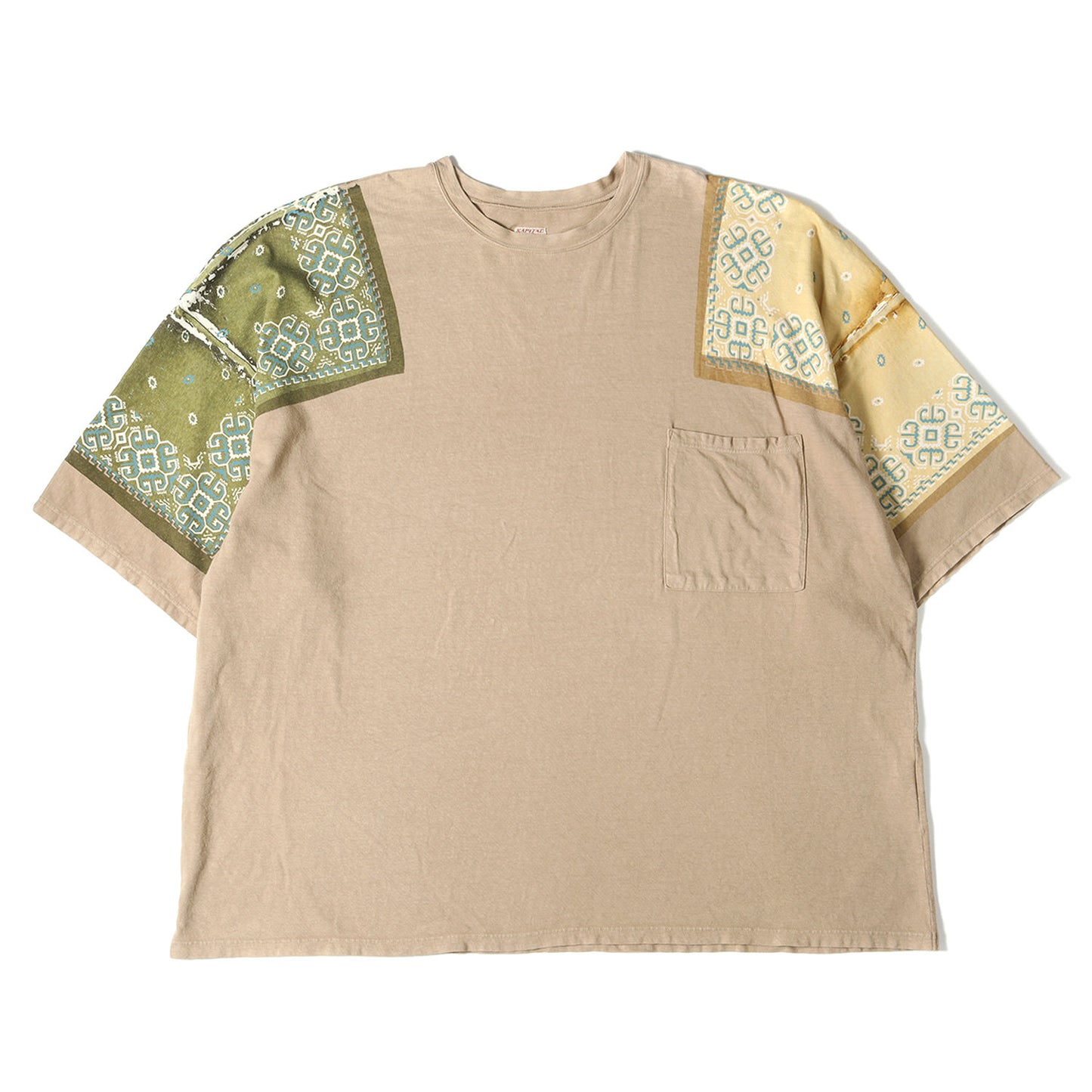 バンダナ プリント スリーブ オーバー サイズ ポケット Tシャツ / ビッグ シルエット アメカジ