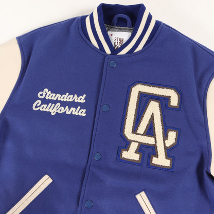 ロゴ チェーン刺繍 ワッペン カウレザースリーブ メルトン スタジャン (SD VARSITY JACKET)
