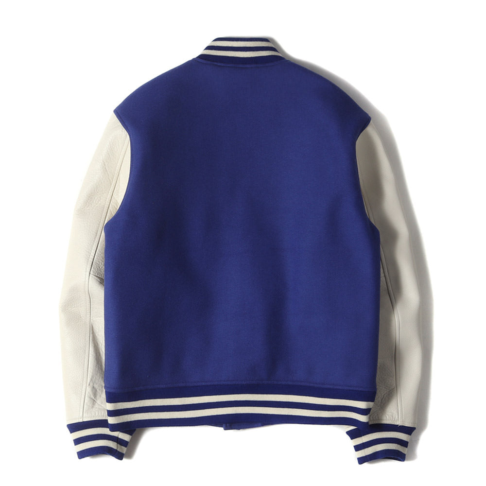 21AW ロゴ チェーン刺繍 ワッペン カウレザースリーブ メルトン スタジャン (SD VARSITY JACKET) / バーシティ ジャケット ブルゾン アウター 羽織 定番 ベーシック アメカジ
