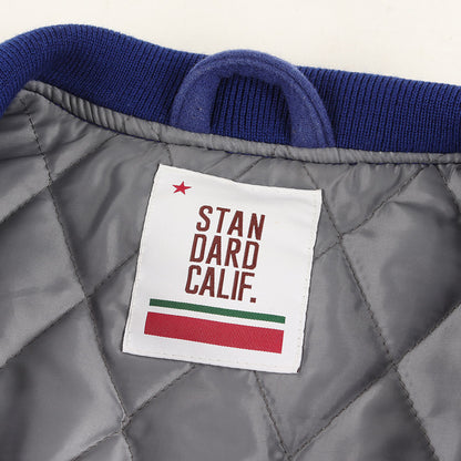 21AW ロゴ チェーン刺繍 ワッペン カウレザースリーブ メルトン スタジャン (SD VARSITY JACKET) / バーシティ ジャケット ブルゾン アウター 羽織 定番 ベーシック アメカジ