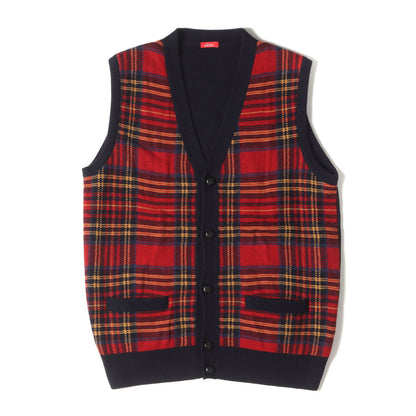 タータンチェック ウール ニット Vネック ベスト / ノースリーブ カーディガン スリーブレス 羽織 イタカジ