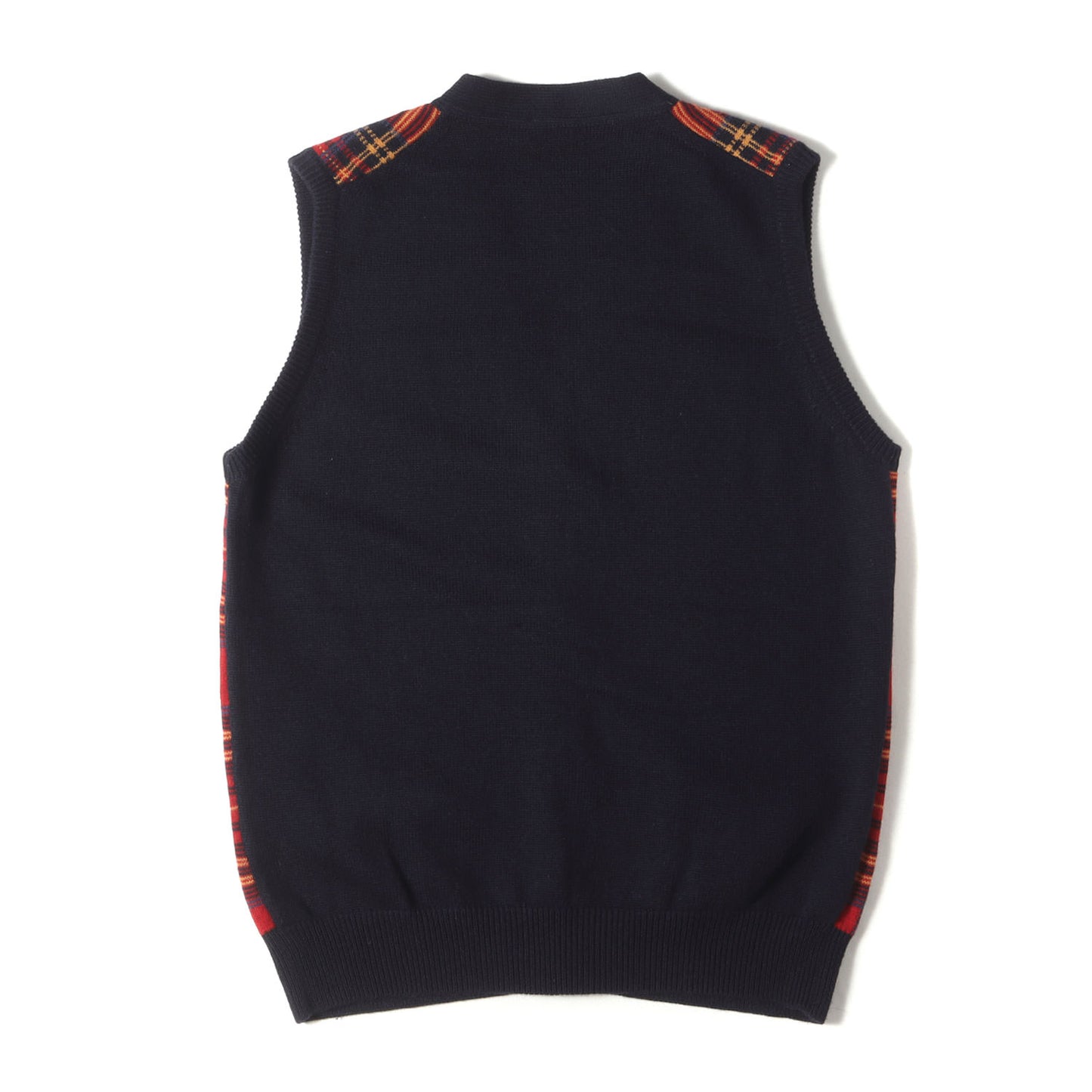 タータンチェック ウール ニット Vネック ベスト / ノースリーブ カーディガン スリーブレス 羽織 イタカジ