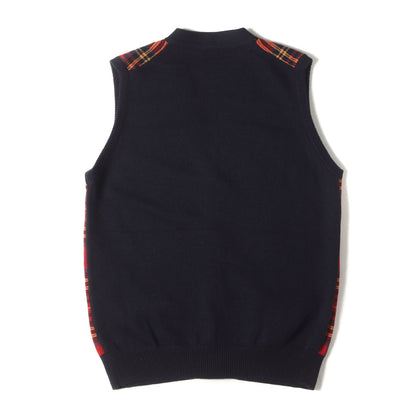 タータンチェック ウール ニット Vネック ベスト / ノースリーブ カーディガン スリーブレス 羽織 イタカジ