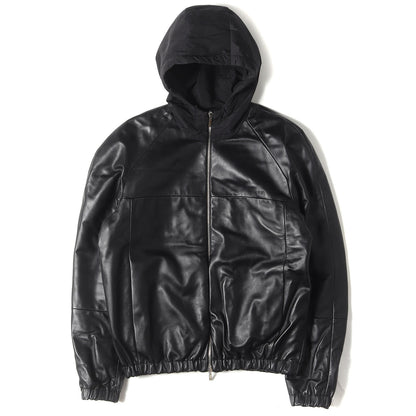 リバーシブル エンボスロゴ ラムレザー リップストップ パテッド フーディ ブルゾン (013L421A0386) / ダブルジップ パーカー アウター ジャケット 羽織 中わた ラグカジ ラグジュアリー