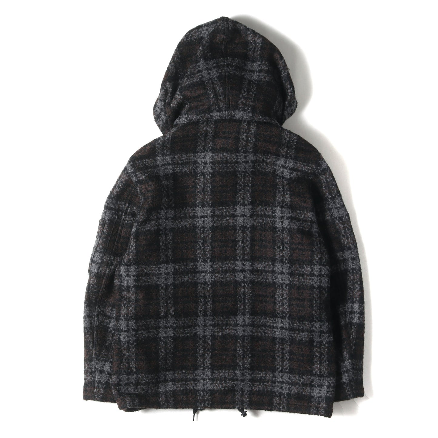 フード付き ボアカラー チェック ウール ジップ ジャケット