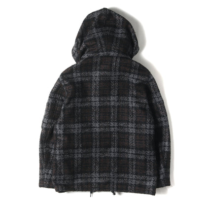 フード付き ボアカラー チェック ウール ジップ ジャケット