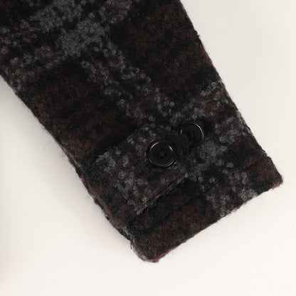 フード付き ボアカラー チェック ウール ジップ ジャケット