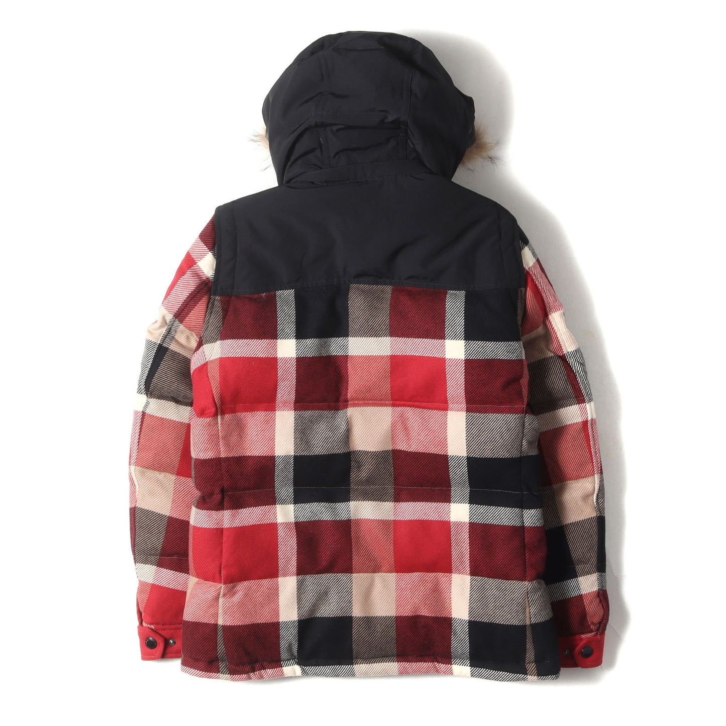 ファー フード付き 2way クレストブリッジ チェック ウール ダウン ジャケット