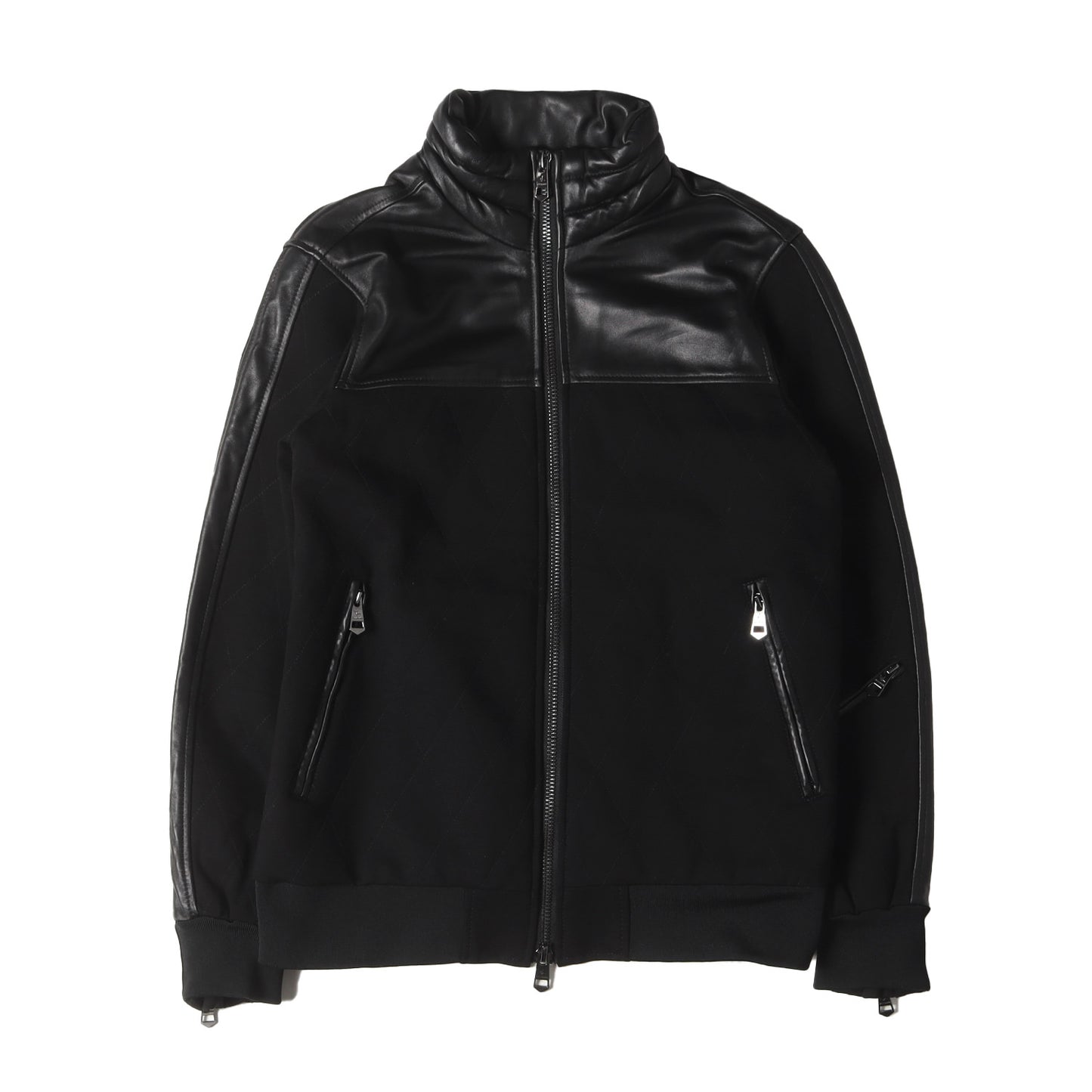 シープレザー 切替 ストレッチ レーヨンナイロン ジャージ ハイネック ダブルジップ トラック ジャケット / ブルゾン アウター 羽織 定番 ベーシック ラグカジ ラグジュアリー ハイエンド カジュアル RELAX