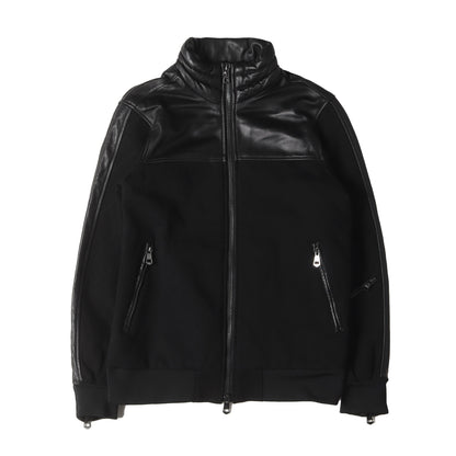 シープレザー 切替 ストレッチ レーヨンナイロン ジャージ ハイネック ダブルジップ トラック ジャケット / ブルゾン アウター 羽織 定番 ベーシック ラグカジ ラグジュアリー ハイエンド カジュアル RELAX