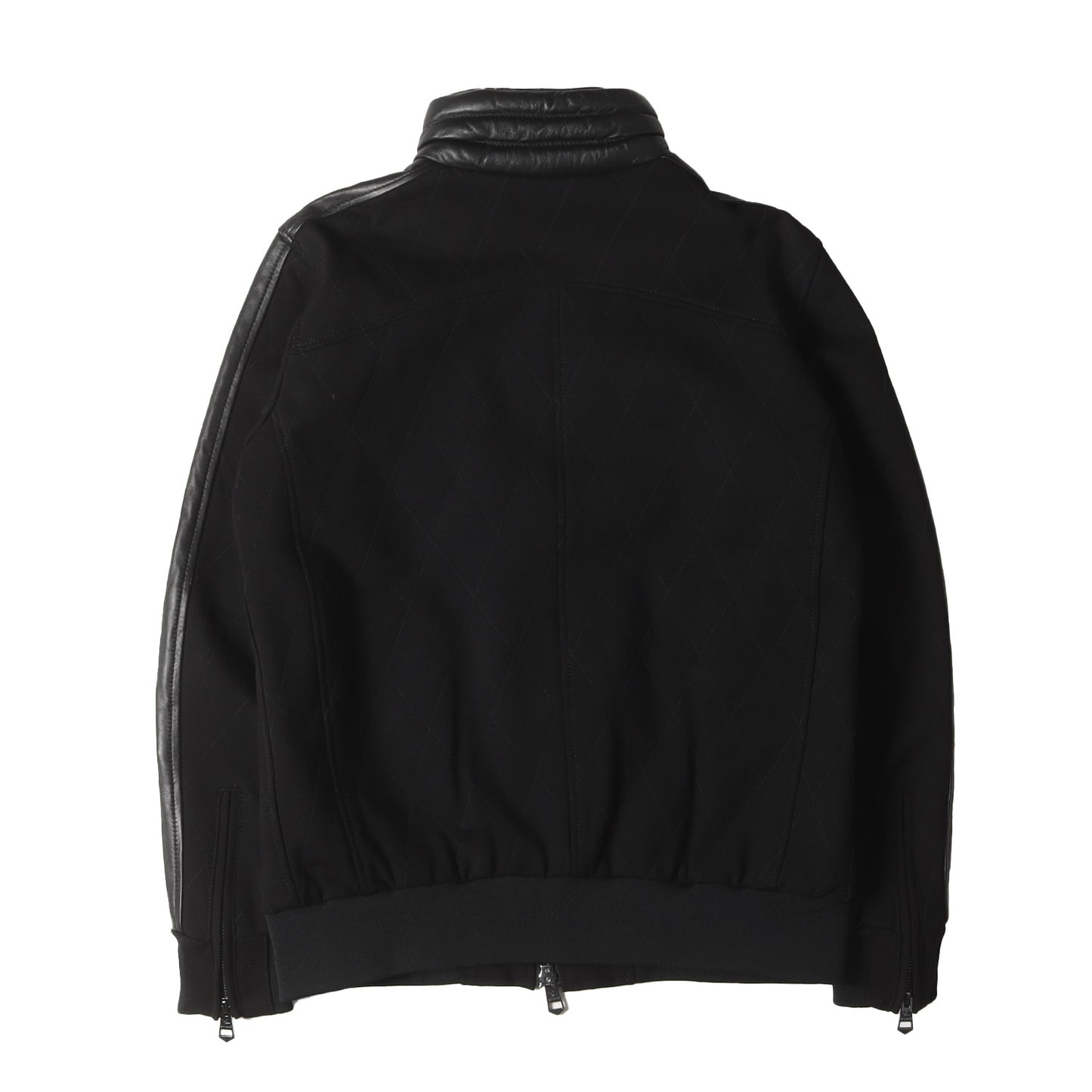 シープレザー 切替 ストレッチ レーヨンナイロン ジャージ ハイネック ダブルジップ トラック ジャケット / ブルゾン アウター 羽織 定番 ベーシック ラグカジ ラグジュアリー ハイエンド カジュアル RELAX