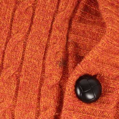 ワンポイント CB 刺繍 ショールカラー メランジ ニット カーディガン