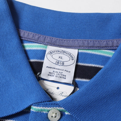 ワンポイント アイコン 刺繍 マルチボーダー 鹿の子 半袖 ポロシャツ / ビジカジ オフィカジ トラッド アメトラ PERFORMANCE POLO SLIM FIT