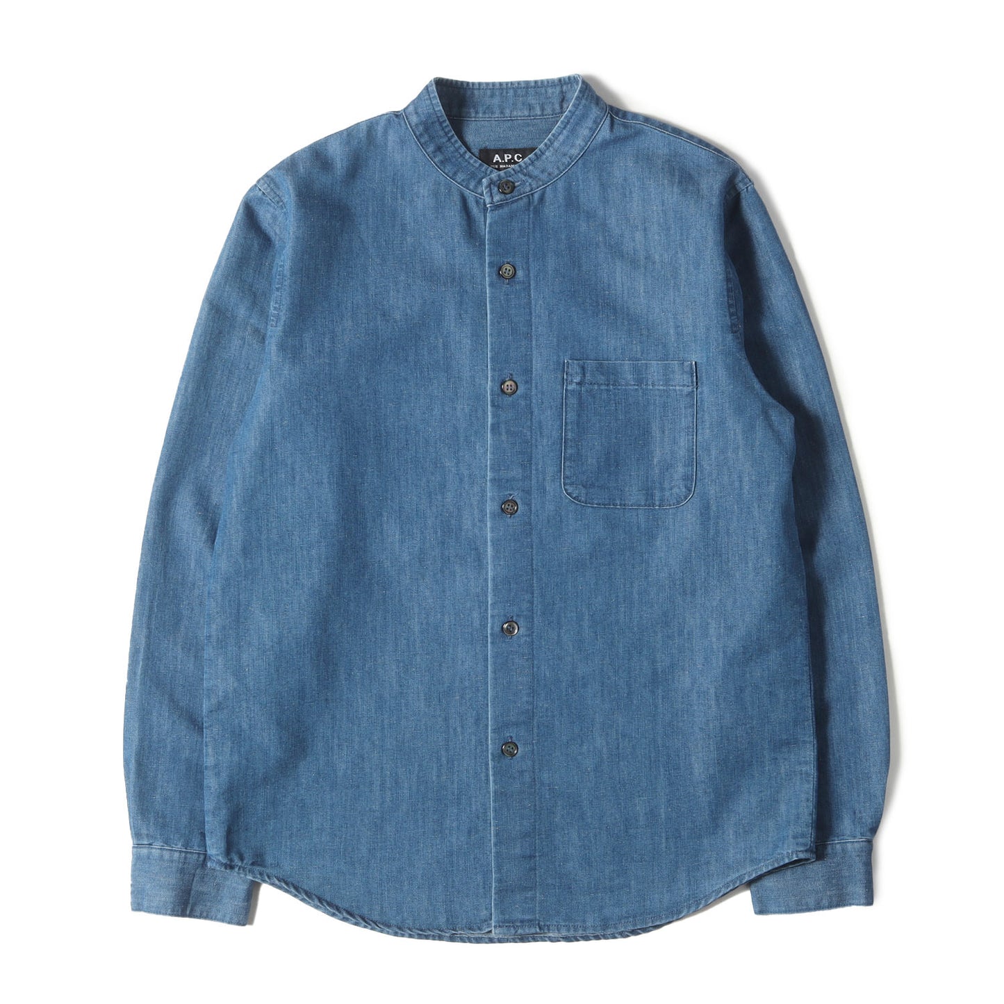 スタンドカラー コットンポリ ダンガリー デニム シャツ (24186-1-74713) / 長袖 フレカジ フレンチ カジュアル