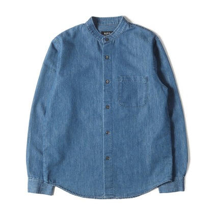 スタンドカラー コットンポリ ダンガリー デニム シャツ (24186-1-74713) / 長袖 フレカジ フレンチ カジュアル