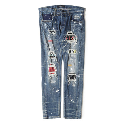 ヴィンテージ リメイク 加工 ストレッチ スキニー デニムパンツ (NEW SKINNY ROCKASTAR ) / ジーンズ リペア ペンキ メタル ロックバンド