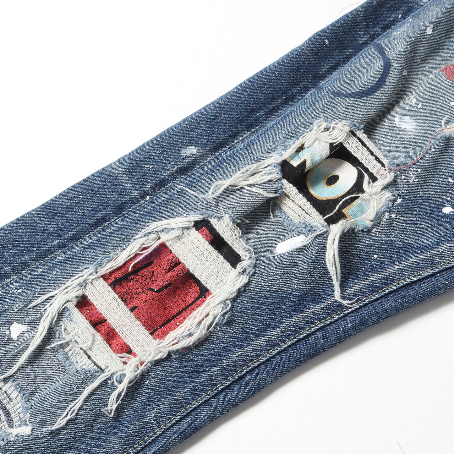 ヴィンテージ リメイク 加工 ストレッチ スキニー デニムパンツ (NEW SKINNY ROCKASTAR ) / ジーンズ リペア ペンキ メタル ロックバンド