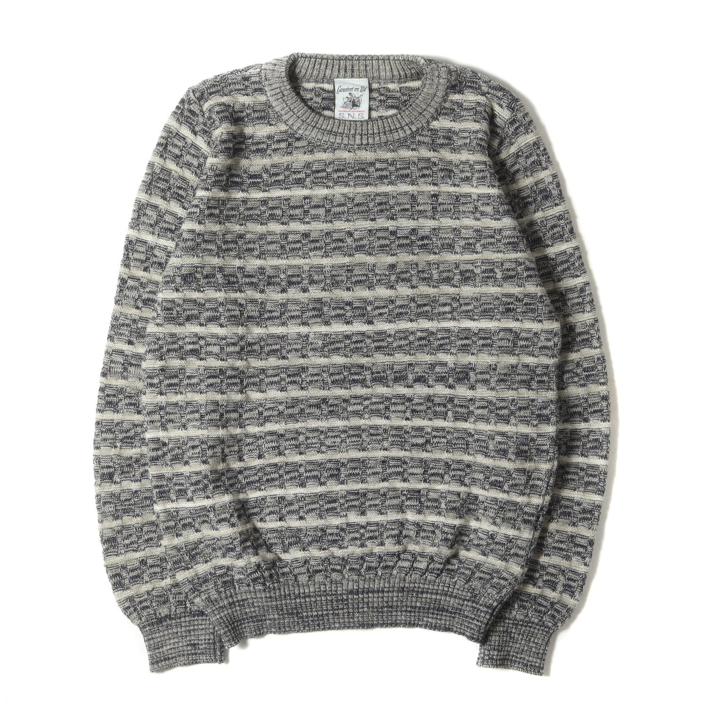 ボーダー ジャガード ニット フィッシャーマンズ セーター (64-02-35-02007)