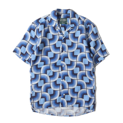 ジオメトリック オープンカラー リネン 半袖 シャツ / 総柄 開襟 アロハ ハワイアン アメカジ Vintage