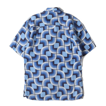 ジオメトリック オープンカラー リネン 半袖 シャツ / 総柄 開襟 アロハ ハワイアン アメカジ Vintage
