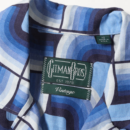 ジオメトリック オープンカラー リネン 半袖 シャツ / 総柄 開襟 アロハ ハワイアン アメカジ Vintage