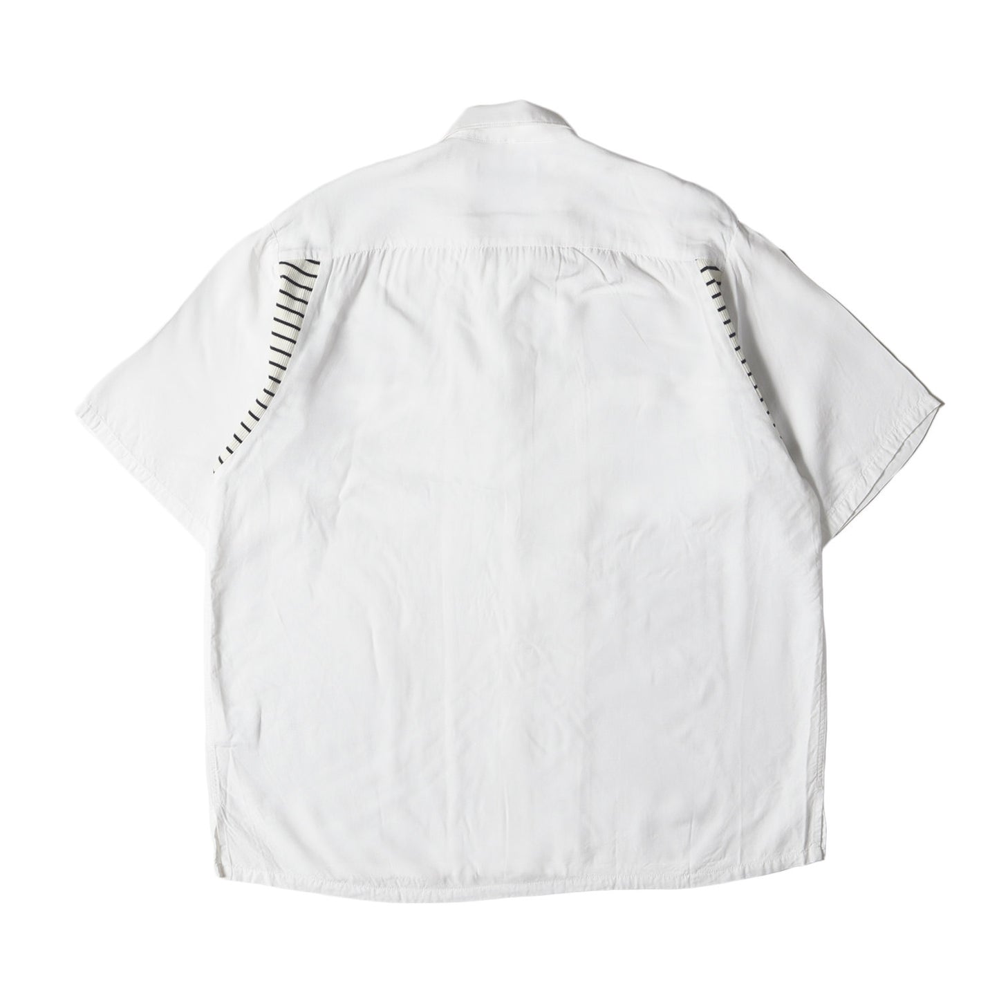 ショルダー ボーダー リブ編み 切替 オープンカラー 半袖 シャツ (M18B-02SH01B)