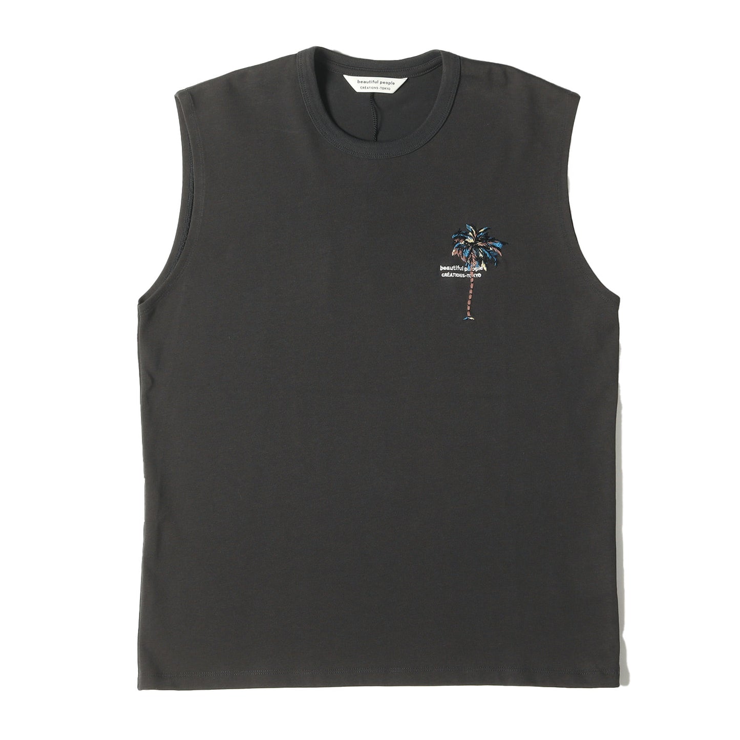 24SS ワンポイント グラフィック ロゴ 刺繍 タンクトップ (suvin compact jersey palm emb tank top 1415310010) / ノースリーブ スリーブレス Tシャツ ベスト