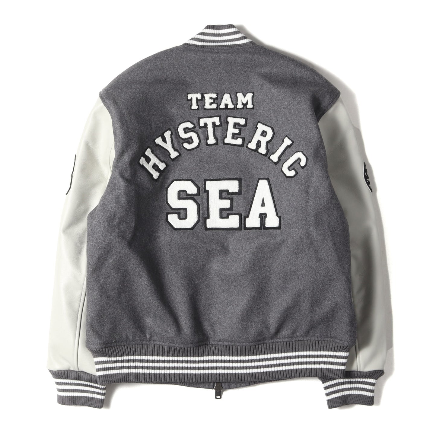 × WIND AND SEA メルトン レザースリーブ スタジャン (3rd STADIUM JUMPER WDS-HYS-3-01)