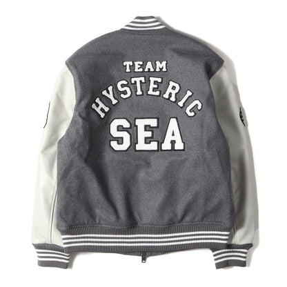 × WIND AND SEA メルトン レザースリーブ スタジャン (3rd STADIUM JUMPER WDS-HYS-3-01)