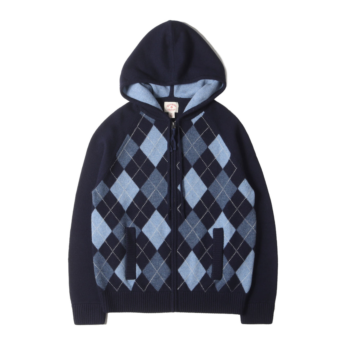 アーガイル ジャガード ニット ジップ パーカー / Red Fleece