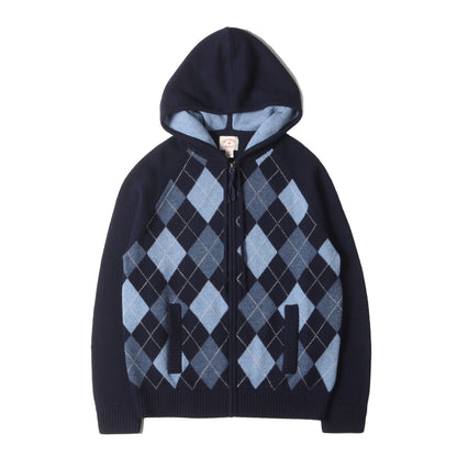 アーガイル ジャガード ニット ジップ パーカー / Red Fleece