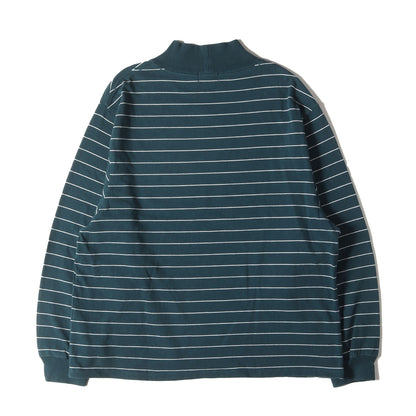ワンポイント ロゴ 刺繍 ボーダー モックネック 長袖 Tシャツ (Union Striped Mock Long Tee Sleeve 3475-3034)