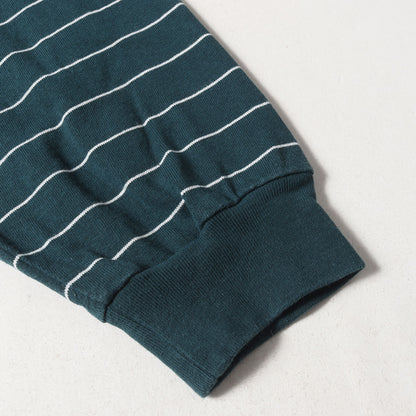 ワンポイント ロゴ 刺繍 ボーダー モックネック 長袖 Tシャツ (Union Striped Mock Long Tee Sleeve 3475-3034)
