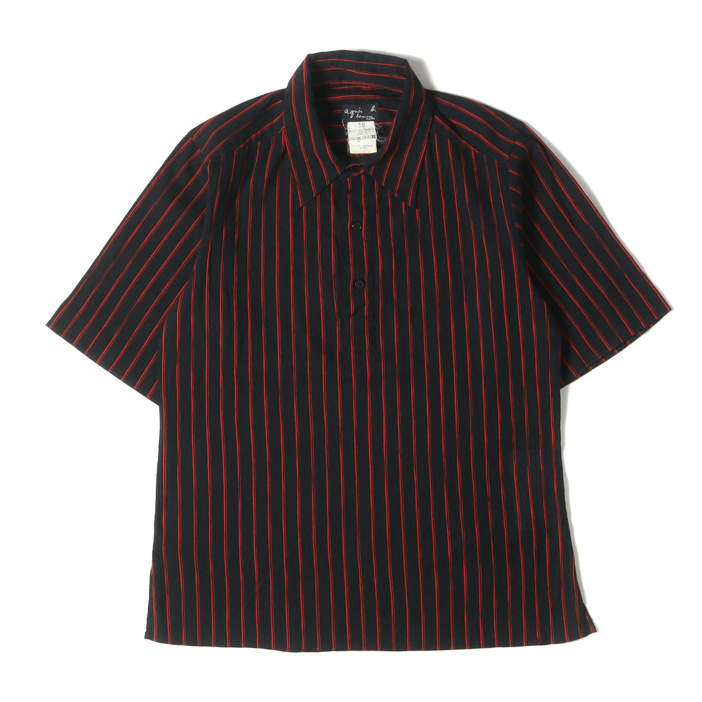 90s - 00s ツインストライプ クレープ スキッパー 半袖 シャツ / MADE IN FRANCE