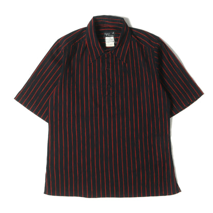 90s - 00s ツインストライプ クレープ スキッパー 半袖 シャツ / MADE IN FRANCE