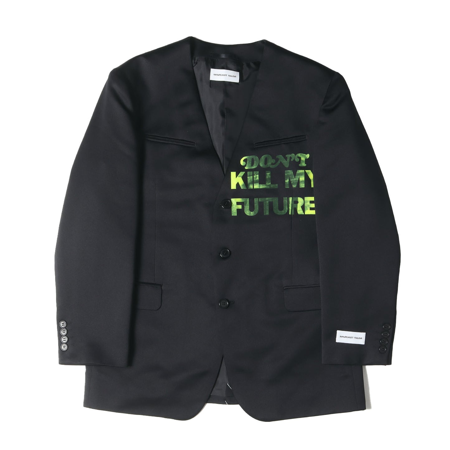 24SS × WATARU KOMACHI ハンドペイント コラージュ ノーカラー 3B テーラード ジャケット / Vネック ブルゾン ドメブラ MADE IN JAPAN