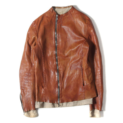 カーフレザー ダブルジップ シングル ライダース ジャケット