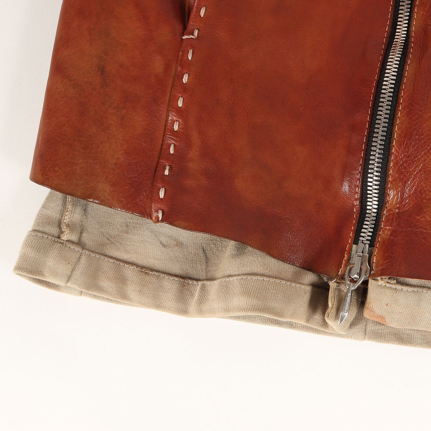 カーフレザー ダブルジップ シングル ライダース ジャケット