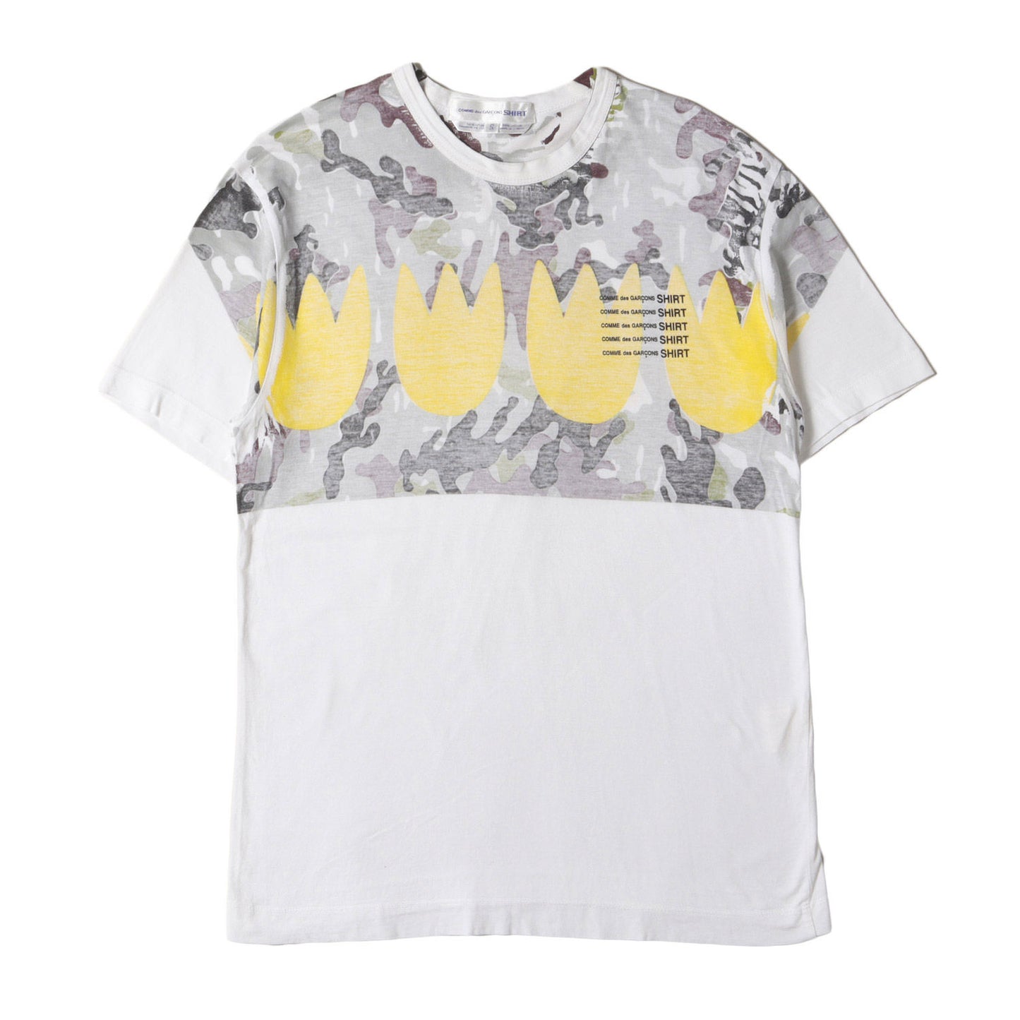 90s ワンポイント 5段 ロゴ 裏刷り フラワー カモフラージュ バインダーネック Tシャツ