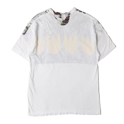 90s ワンポイント 5段 ロゴ 裏刷り フラワー カモフラージュ バインダーネック Tシャツ