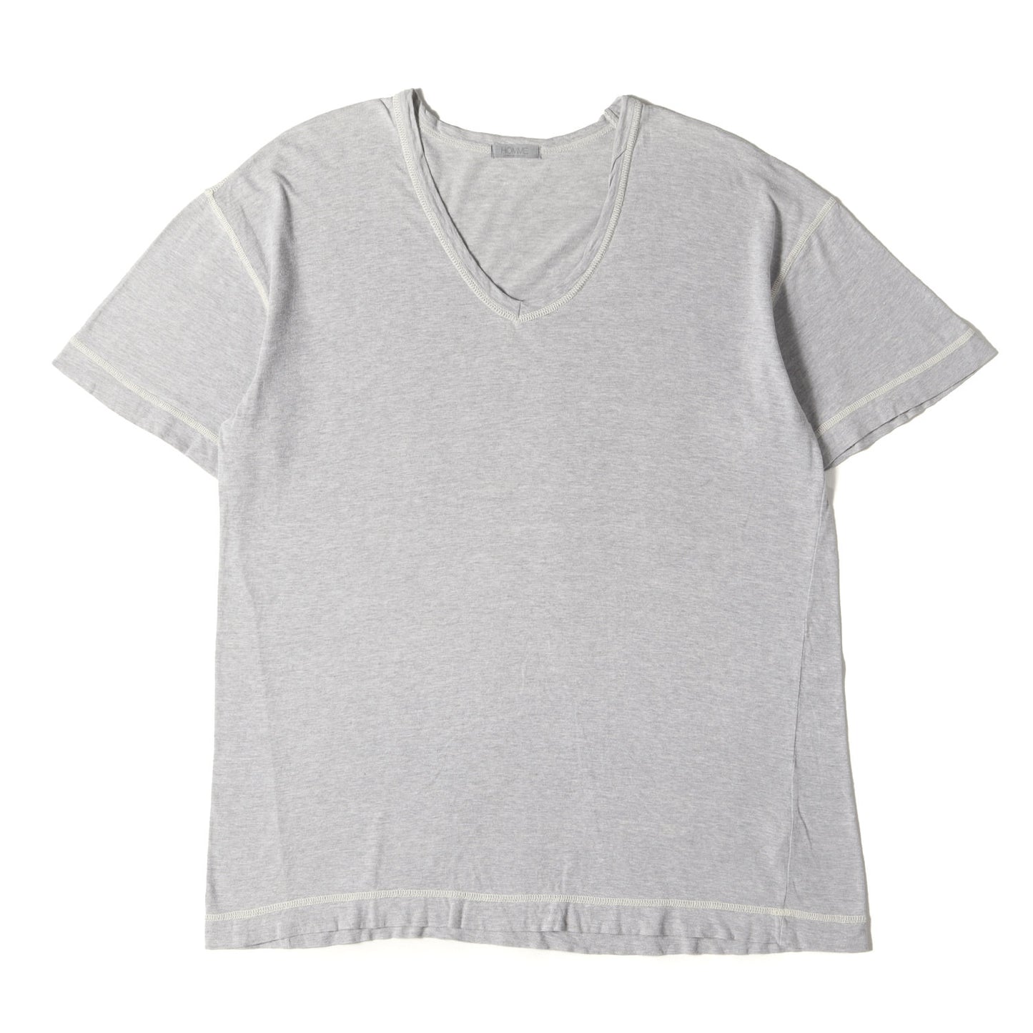デカオム バックネック ロゴ チェーンステッチ ディープ Vネック Tシャツ