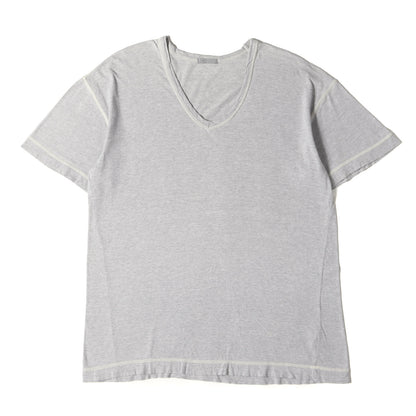 デカオム バックネック ロゴ チェーンステッチ ディープ Vネック Tシャツ