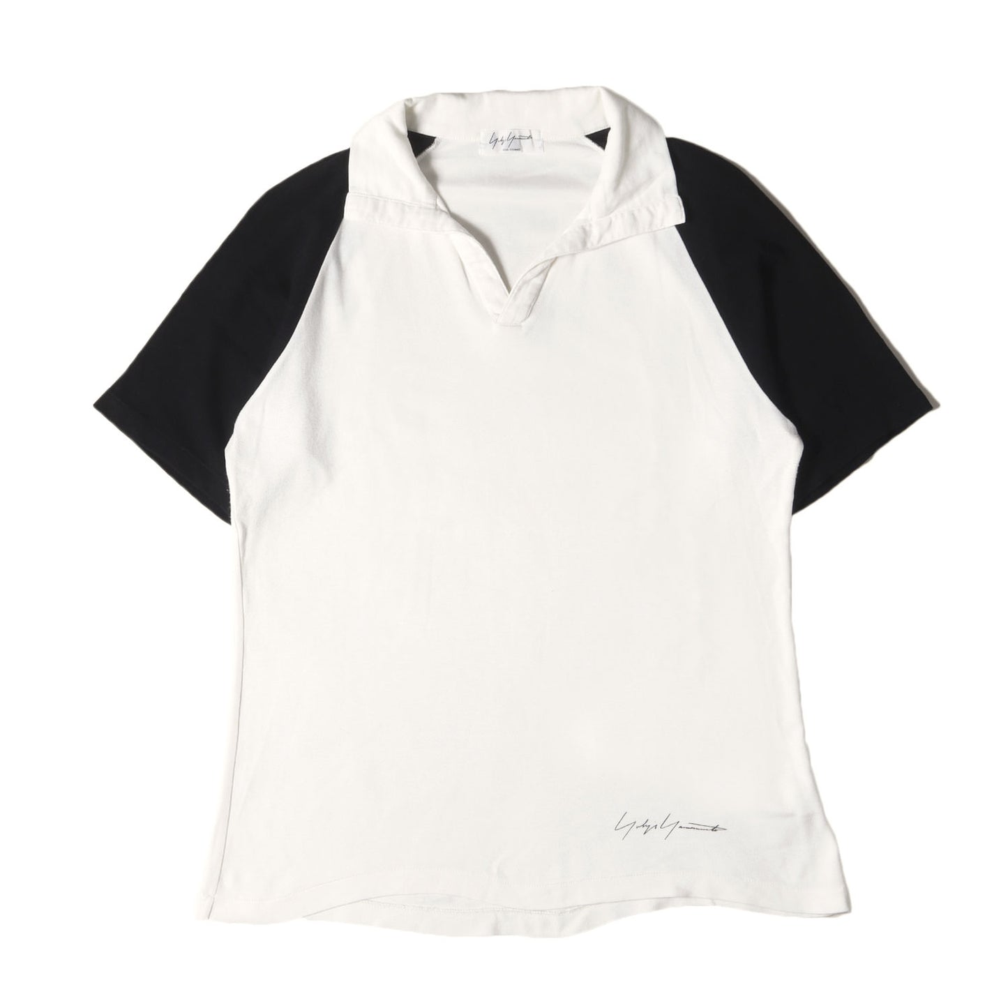 90s シグネチャー ロゴ ヘム ツートーン スキッパー ポロシャツ / POUR HOMME