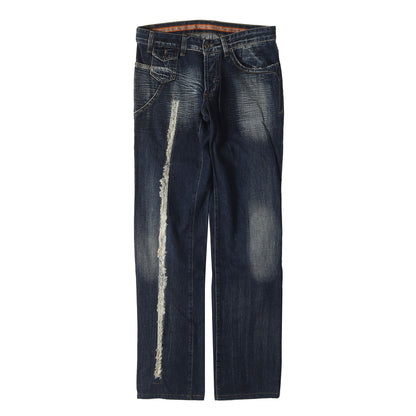 00s バック ガール プリント 切替 ローライズ デニム パンツ / ボタンフライ