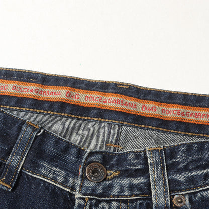 00s バック ガール プリント 切替 ローライズ デニム パンツ / ボタンフライ