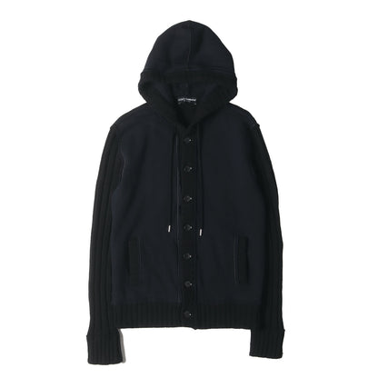 ニット コンビ スウェット ボタン パーカー