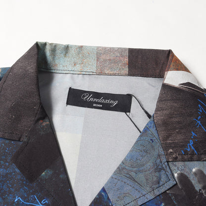 ビッグシルエット 総柄 開襟 アロハ シャツ (UR-527)