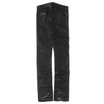 04SS STRIP期 デストロイ コーティング デニム スキニー パンツ (4EH1018686) / ボタンフライ