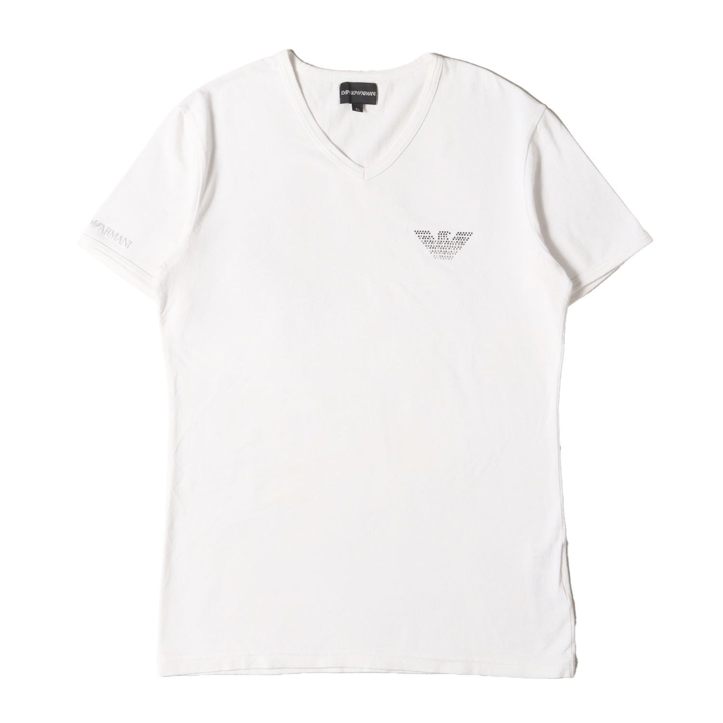 ワンポイント ラインストーン イーグルマーク ストレッチ Vネック Tシャツ / MADE IN JAPAN