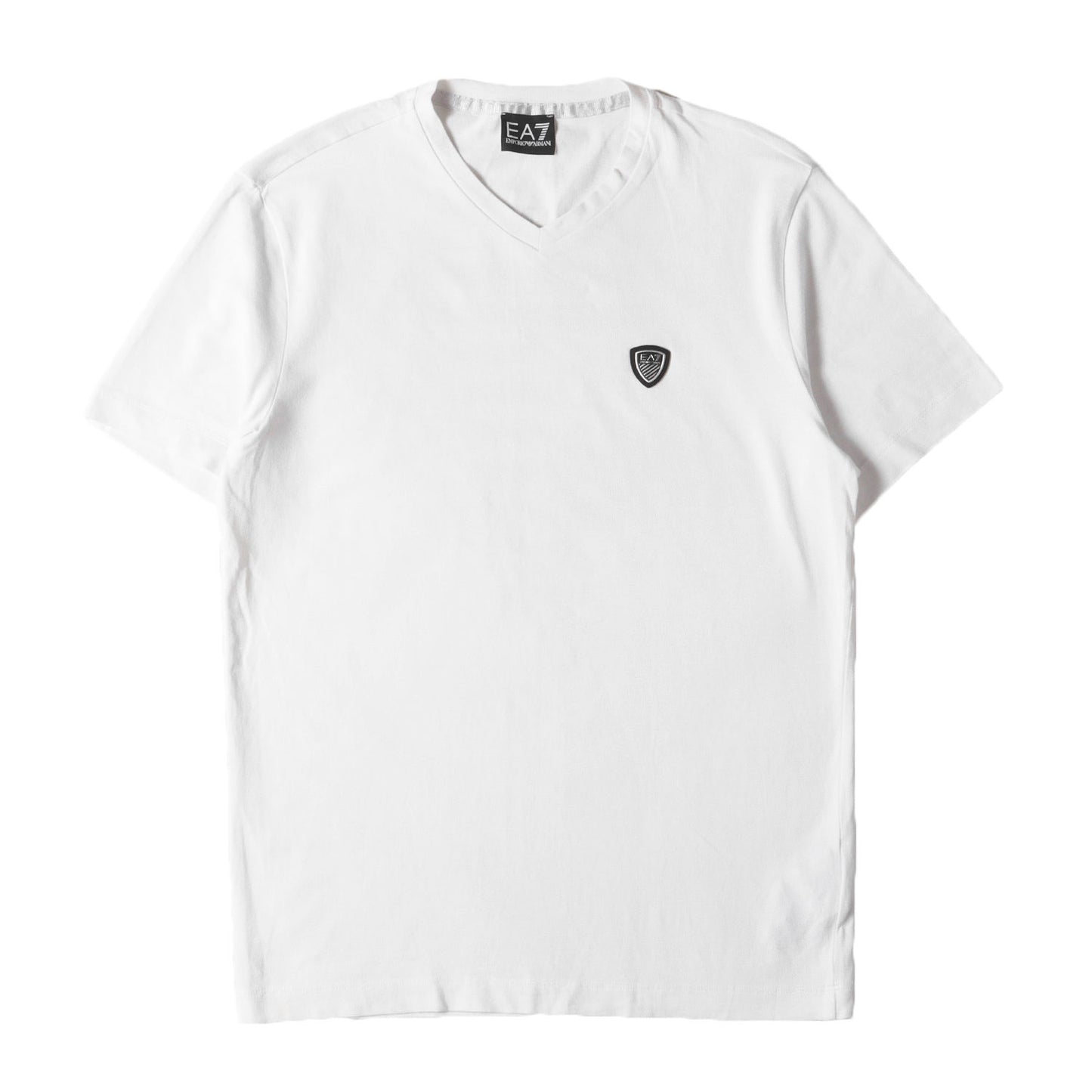 EA7 エンブレムワッペン付き ストレッチ Vネック Tシャツ